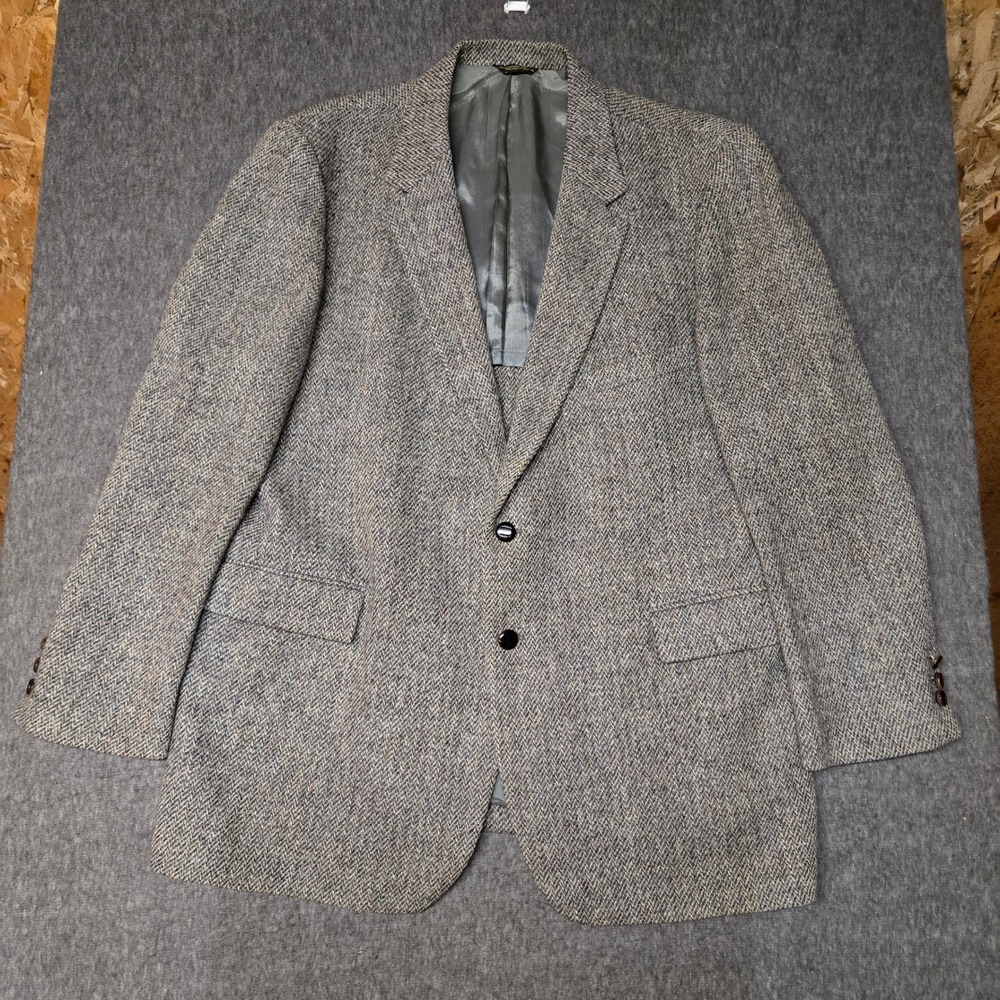 Vintage Harris Tweed Blazer Mens 46L College Hall Herringbone Wool Sport Coat